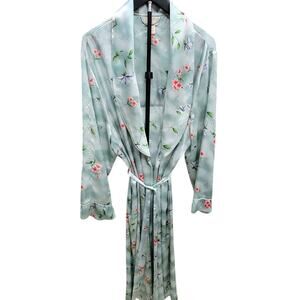 Inner Most Woman Plus Size 2X Mint Green Floral Satin Long Wrap Robe Sleepwear